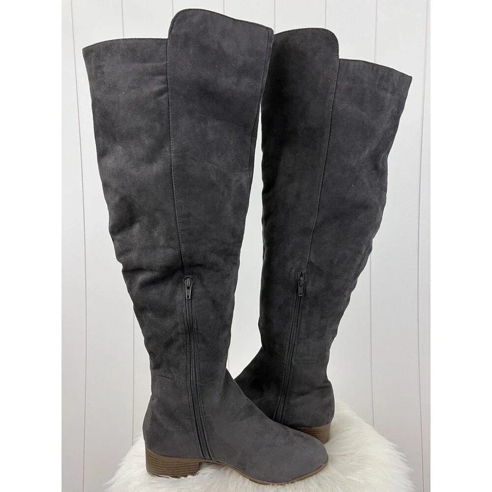 It's OK Brand Dark Grey Vegan Suede Over the Knee Riding Boots Size 9.5M